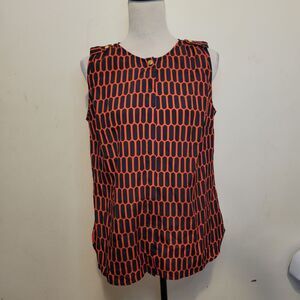 Michael‎ Kors Women’s Sleeveless Blouse Top Size 8 Orange Navy Geometric Print